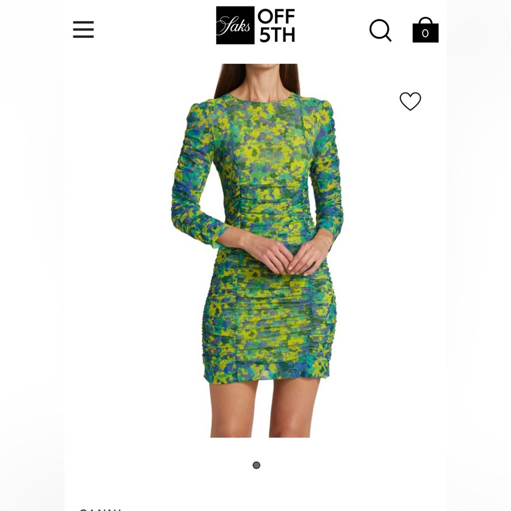 Ganni Ruched Mini Floral Mesh Dress
